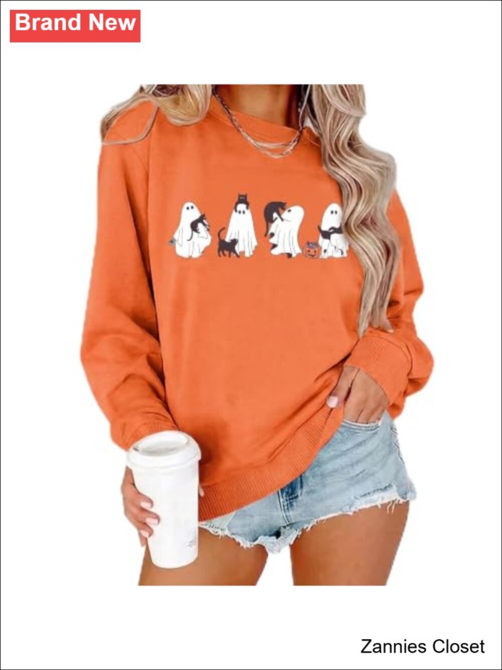 👻 Spooky Season Black Cat Ghost Pumpkin Graphic Oversized Sweatshirt